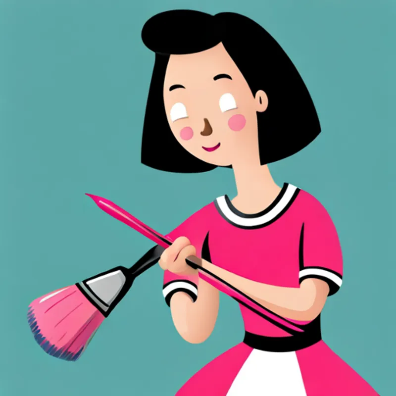 Pink princess with a paintbrush. wearing a pink dress, holding a paintbrush