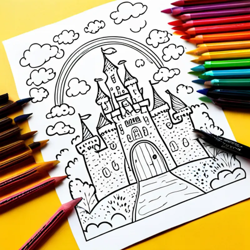 Princesses coloring pictures of castles and rainbows