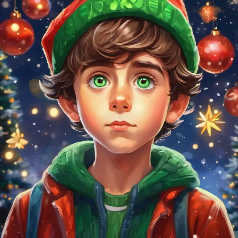 Young boy with big green eyes, fair skin, and a curious expression's eyes sparkling with pride, understanding the impact of self-management on composure, valuing thoughtful decision-making.