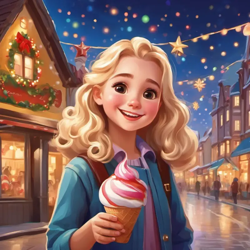 Introducing Wavy blond hair, brown eyes, joyful expression and her love for ice cream in her small town.