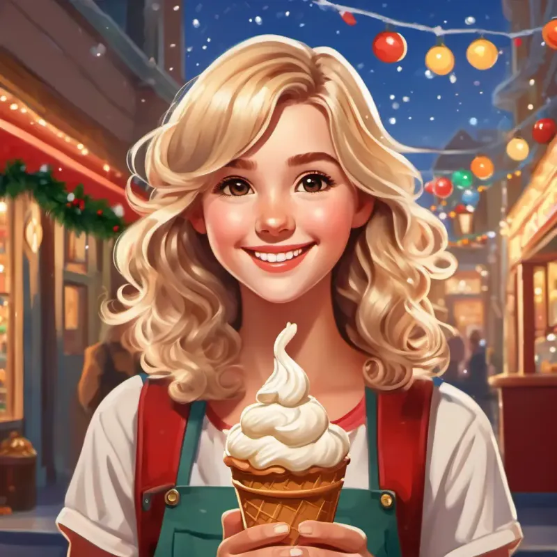 Wavy blond hair, brown eyes, joyful expression's favorite flavor and her visits to the local ice cream shop.