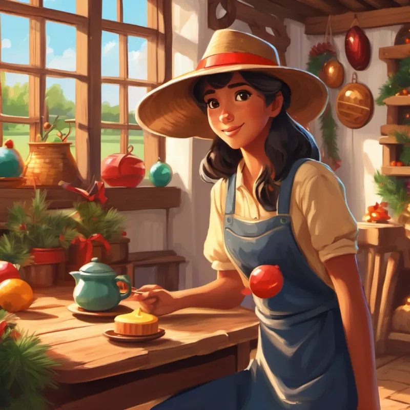 Introduction, Luna, a girl with tanned skin, brown eyes, wearing a sunhat at home on the farm.