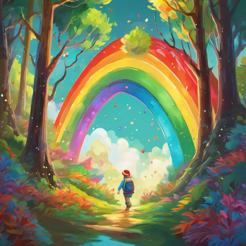 Discovering a rainbow, entering the forest.