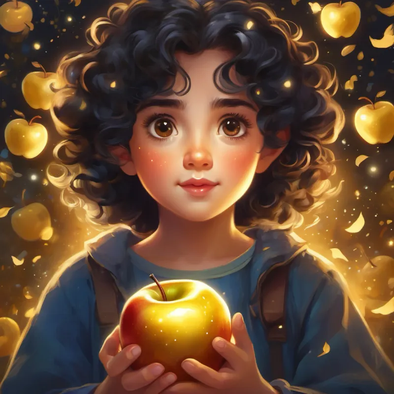 Curly dark hair, eyes sparkled like stars, bravest heart finding a golden apple with an exciting challenge.