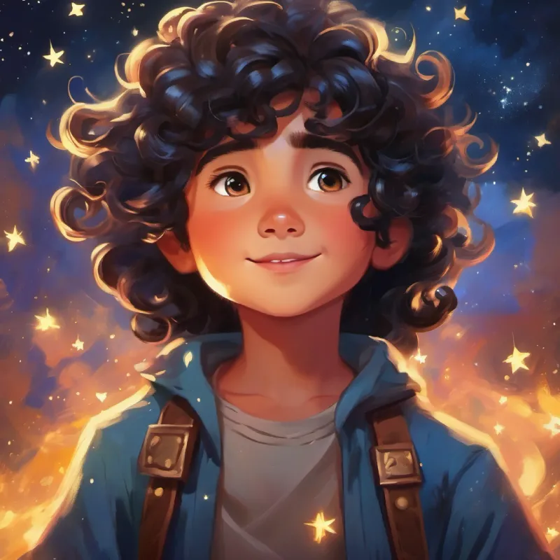 Curly dark hair, eyes sparkled like stars, bravest heart receives a gift from the gods after his journey.