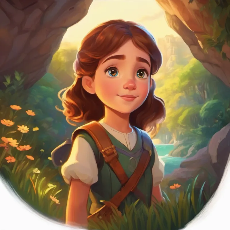 Introduction of Brave young girl with bright, curious eyes, loves adventures in her kingdom, a secret place discovered