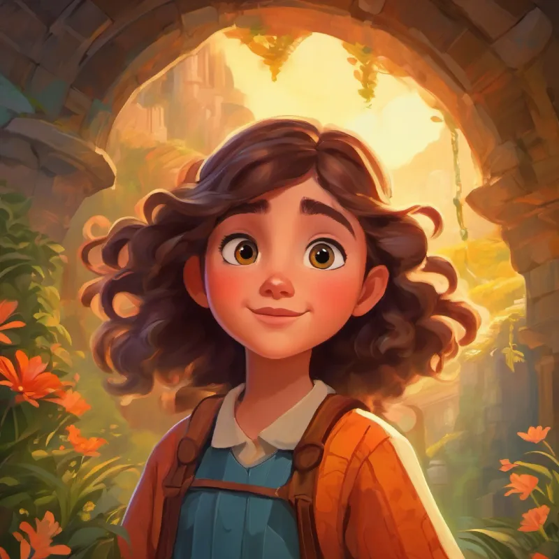 Brave young girl with bright, curious eyes, loves adventures learns about her past life and decides to correct the wrongs