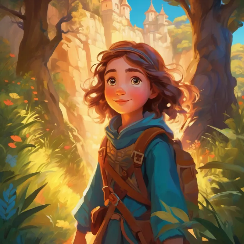 Brave young girl with bright, curious eyes, loves adventures reveals the truth and is celebrated by the kingdom