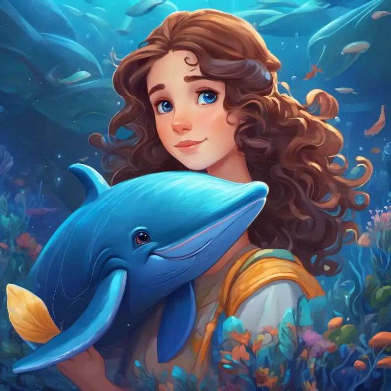 Max has curly brown hair and bright blue eyes and A big blue whale with a kind twinkle in her eye face a challenge from a tricky sea witch.