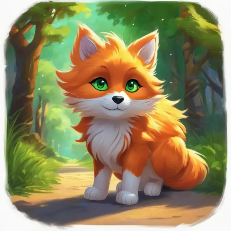Tao - Orange fur, bright green eyes, playful and brave becomes a hero in the village, celebrated and eager for new adventures.