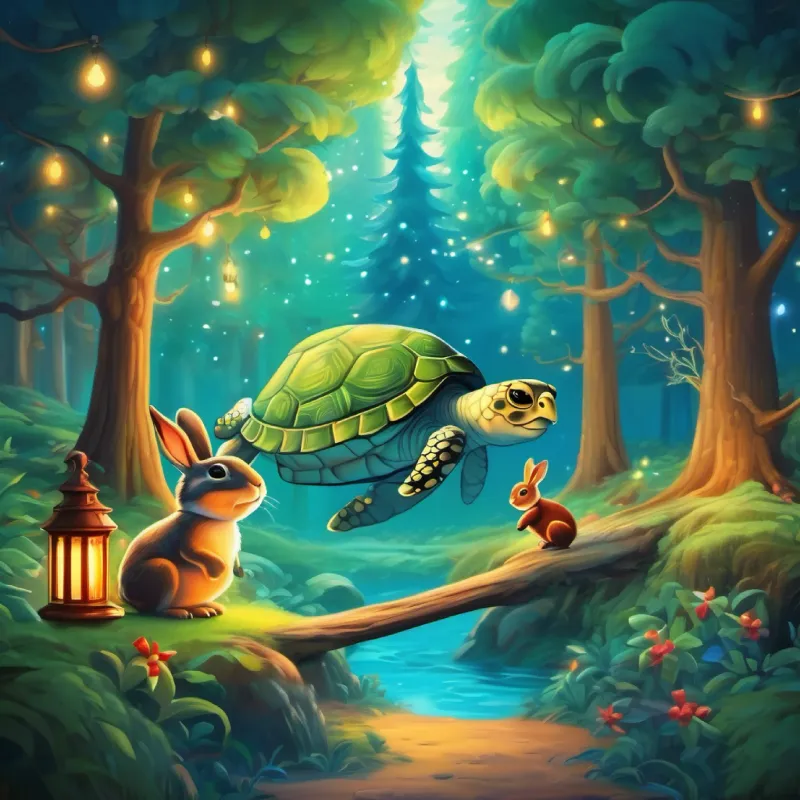 In the mystical Enchanted Forest, with wise trees and singing brooks, dwelt gentle Timmy Turtle and spirited Rascal Rabbit.