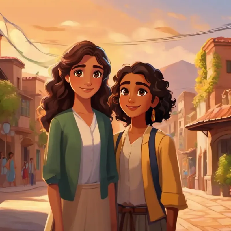 Introduction to the characters Sara: Tan skin, bright brown eyes, long curly hair and Ayesha: Olive skin, sparkling dark eyes, short wavy hair, and setting in a small town in Pakistan.