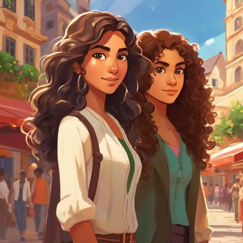 Sara: Tan skin, bright brown eyes, long curly hair and Ayesha: Olive skin, sparkling dark eyes, short wavy hair's journey to the city, their performance, and winning the tournament.