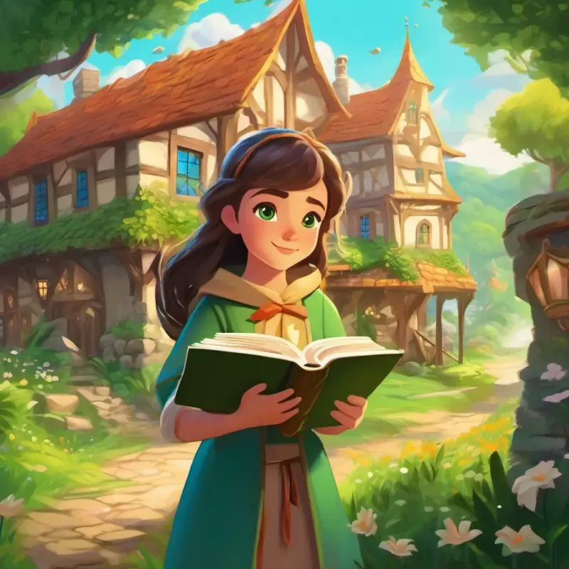 Lily: Fair skin, sparkling green eyes, adventurous spirit discovers a hidden library in a magical village and is transported into a book about knights and dragons.