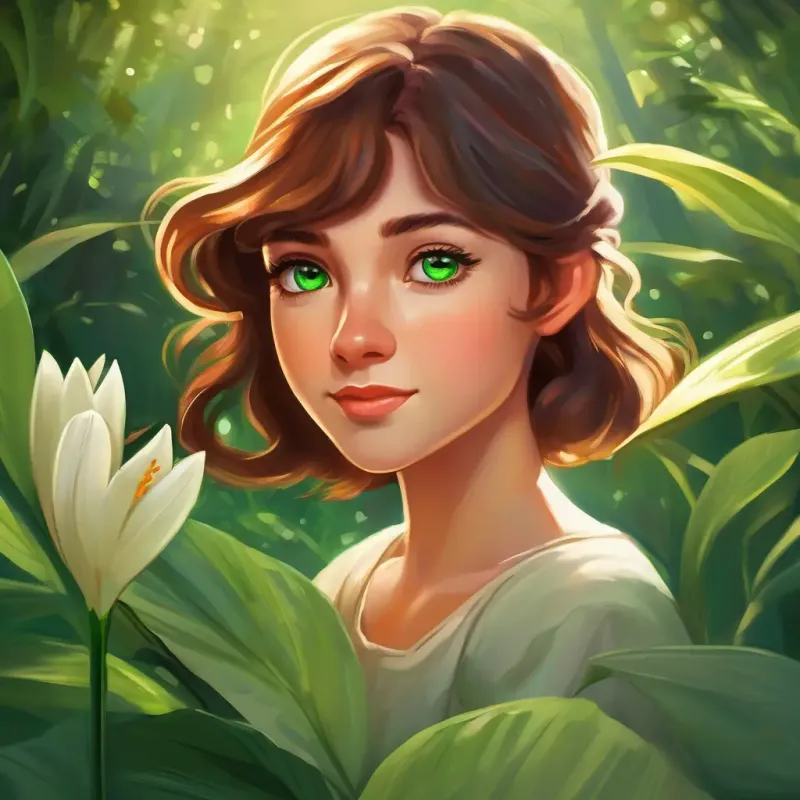 Lily: Fair skin, sparkling green eyes, adventurous spirit reflects on the valuable lessons she has learned and makes a promise to carry them with her always.