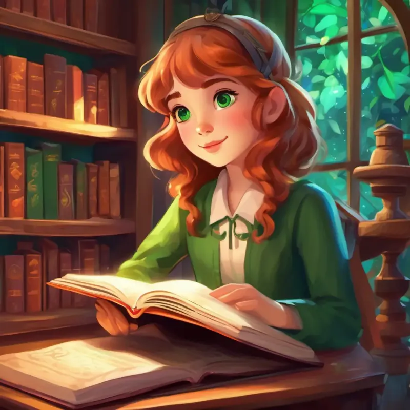 Lily: Fair skin, sparkling green eyes, adventurous spirit leaves the magical library with a heart full of wonder and a newfound sense of courage and curiosity.