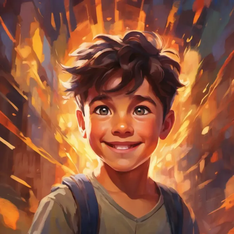A young boy with bright, curious eyes, and a confident smile's victorious battle with his biggest fear, realizing his inner strength and confidence