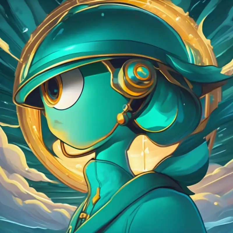 Cheerful teal color with bright, sparkling eyes's leadership role during the storm and displaying positive communication amidst adversity.