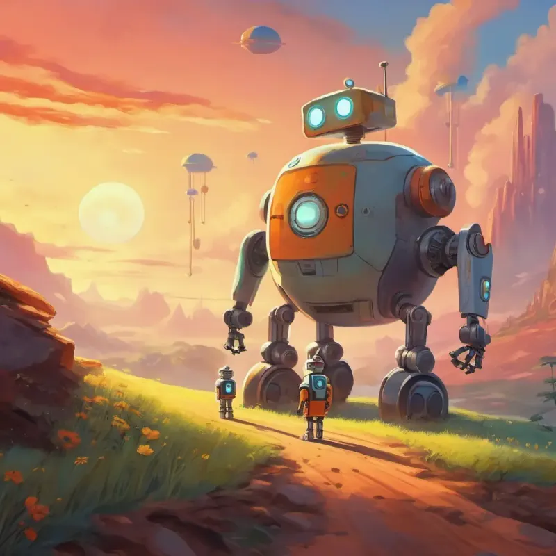 The robots' departure from the planet and their anticipation of future adventures.