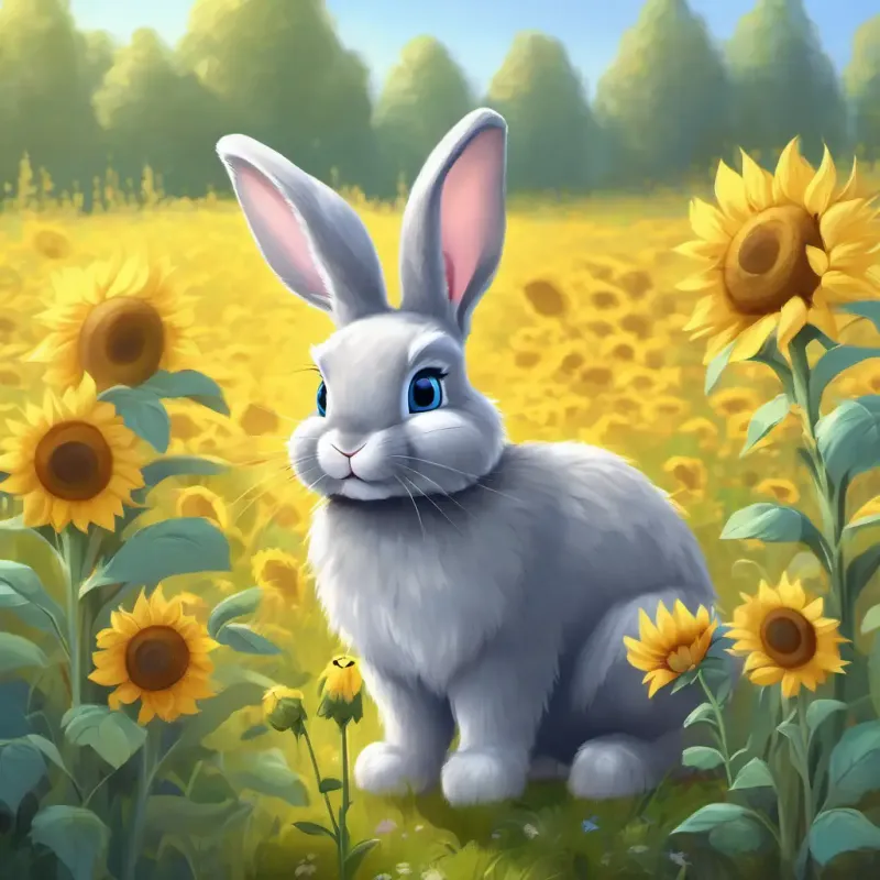 Introducing Fluffy grey bunny with big bashful blue eyes, a fluffy grey bunny in Sunflower Meadows.