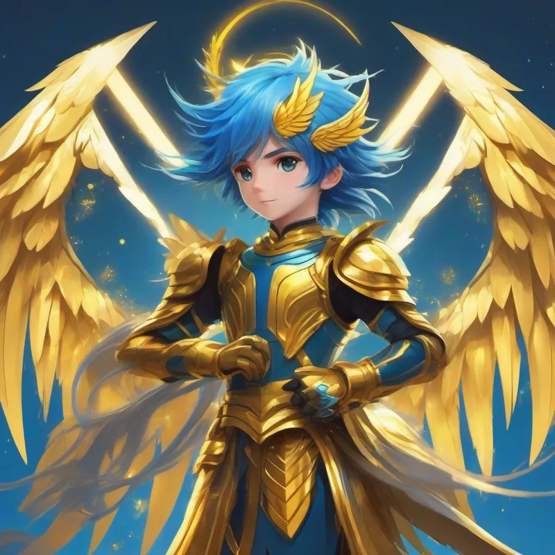Mischievous sprite with blue hair and golden wings the sprite with blue hair and golden wings