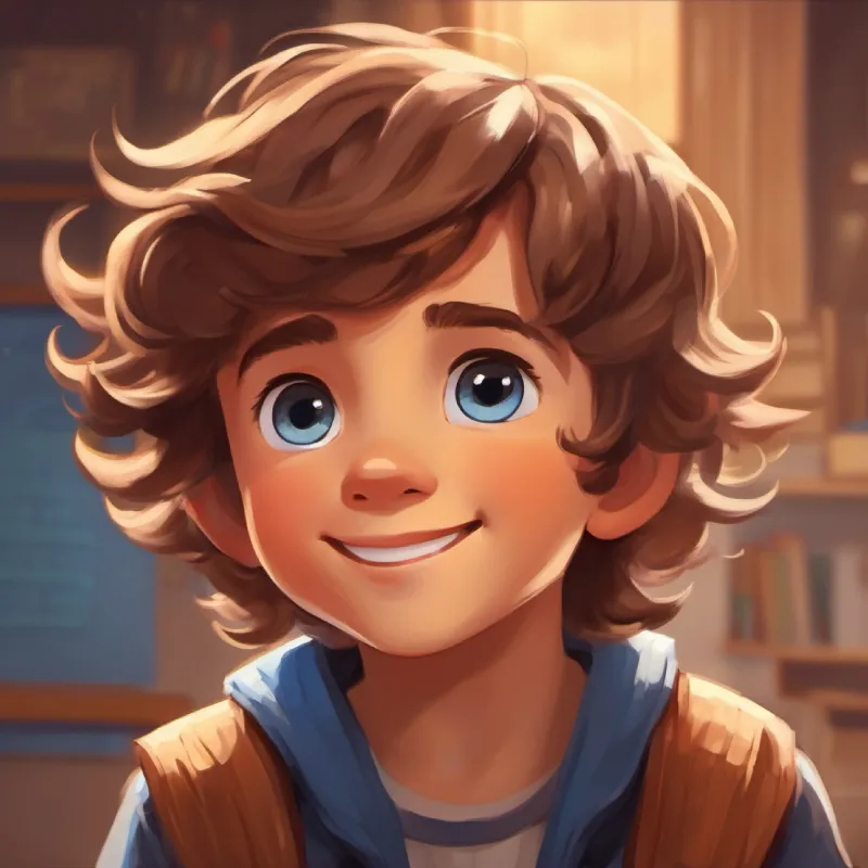 Introducing Young boy with sandy hair and big blue eyes, always curious and Warm smile, brown eyes, dark hair, loves to teach and encourage in their fun classroom.