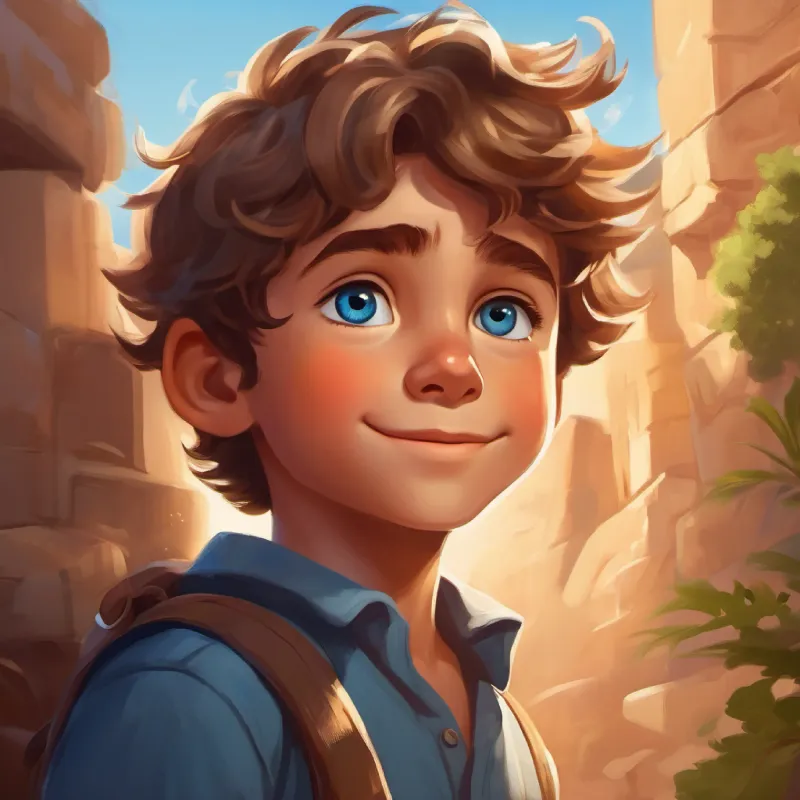 Young boy with sandy hair and big blue eyes, always curious thanks Warm smile, brown eyes, dark hair, loves to teach and encourage; celebrates learning as an adventure.