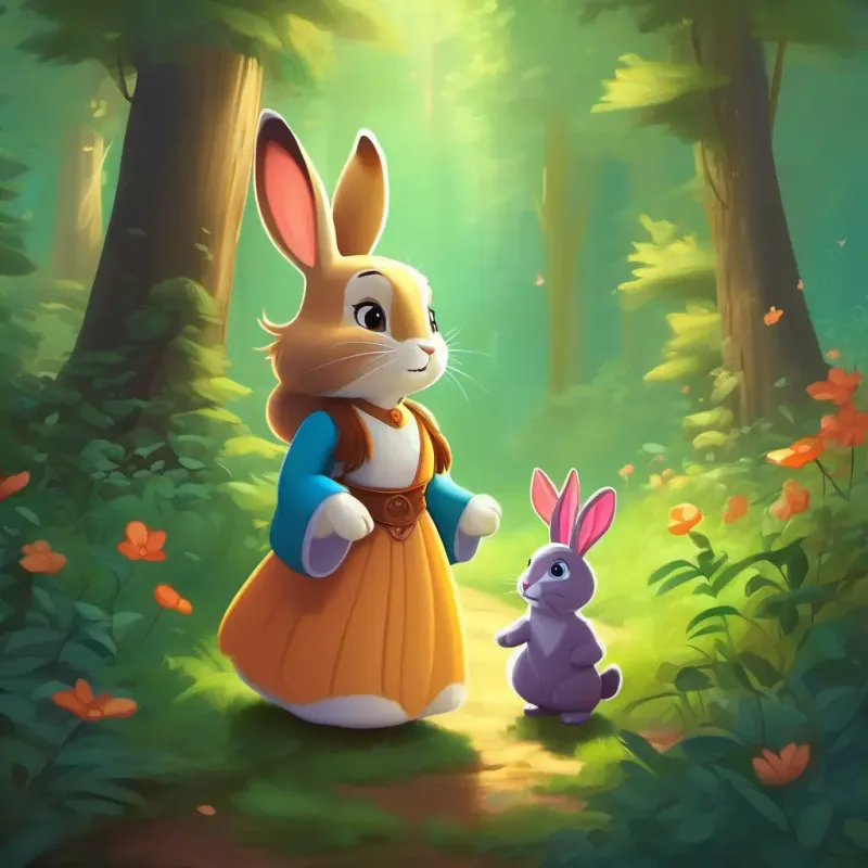 Princess encounters the beautiful forest and makes a new friend in the form of a rabbit named Fluffy.