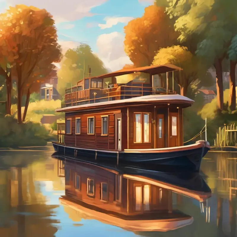 Medium height, auburn hair, hazel eyes, poetic soul’s houseboat close to the post office by the river.
