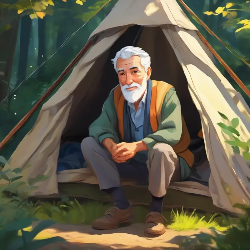 Oldest, gray hair, deep-set wise eyes, stories in his pockets’s tent in nature, near the hospital.