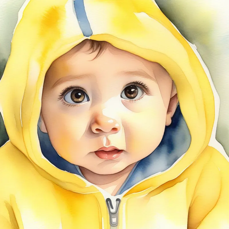 A baby boy with big brown eyes, wearing a yellow onesie