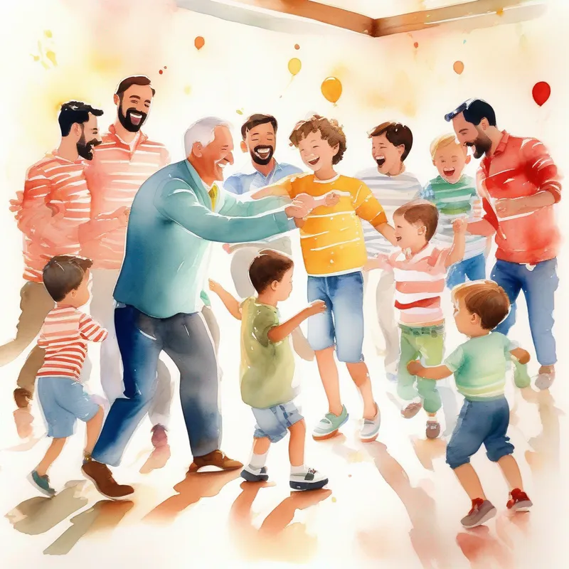 Francesco and his daddy dancing, surrounded by happy friends