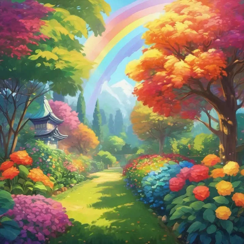 The garden's colors are restored by the rainbow treasure and friendship.