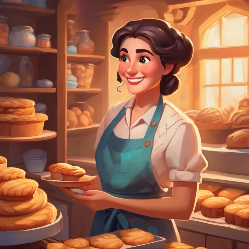 Kind lady with a love for baking, friendly eyes and a warm smile discovers the theft, Byte reassures her.