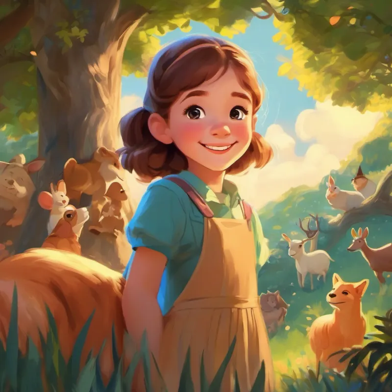 Introduction to Young girl with bright eyes and a big smile, setting, and animal friends