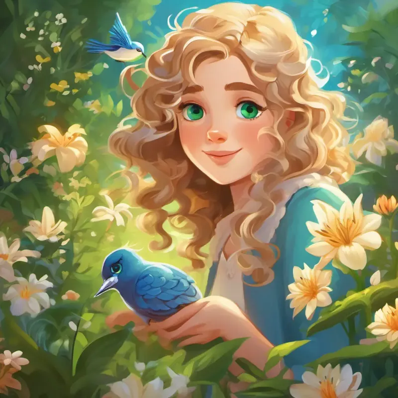 Lily: Curly brown hair, green eyes and Max: Sandy blond hair, blue eyes enter the enchanting garden, meeting talking flowers and birds.