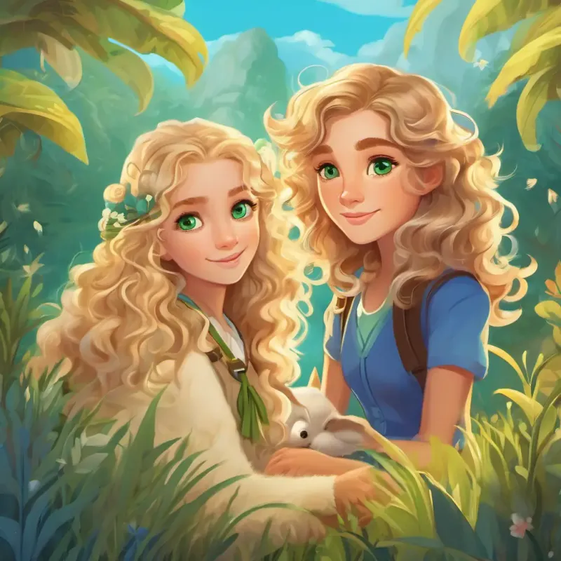 Lily: Curly brown hair, green eyes and Max: Sandy blond hair, blue eyes go on a whimsical adventure with their new animal friends.