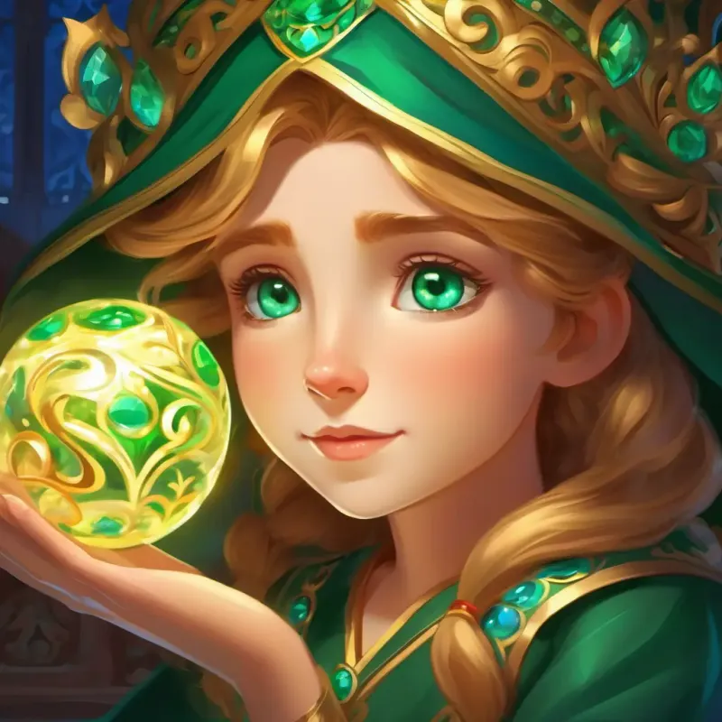 Emerald eyes, bronze hair, charming and Golden hair, blue eyes, kind-hearted enjoys the magical ball.