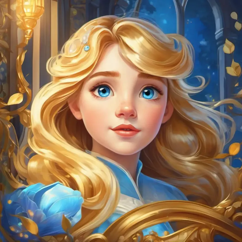 Golden hair, blue eyes, kind-hearted's secret attempt to fit the glass slipper and reveal her true identity.