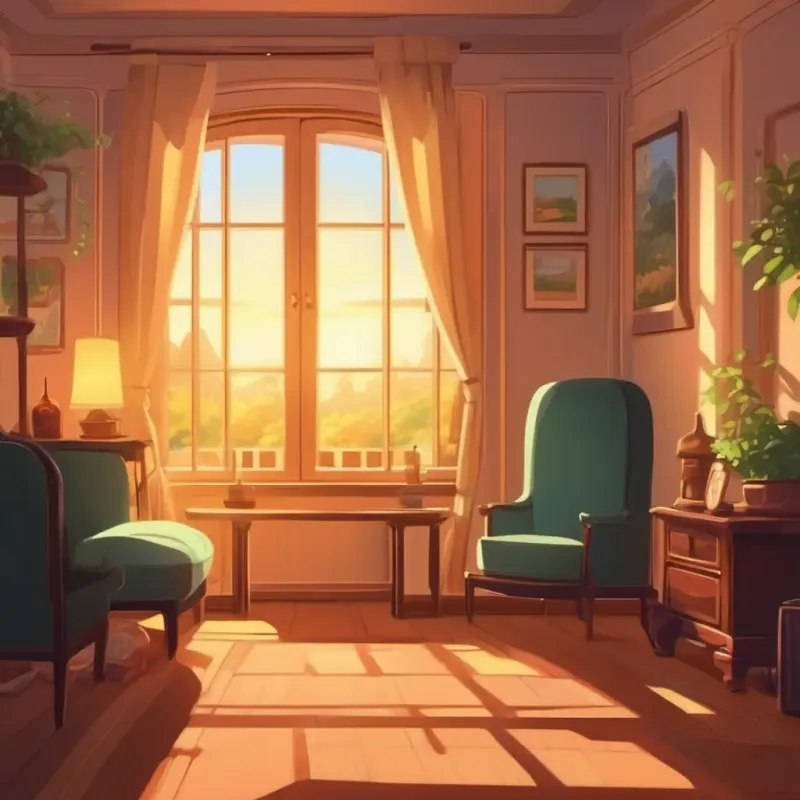 Cozy room, sunny, Mysterious silhouettes, ever-changing forms, enchanting presence, peaceful atmosphere, no characters yet