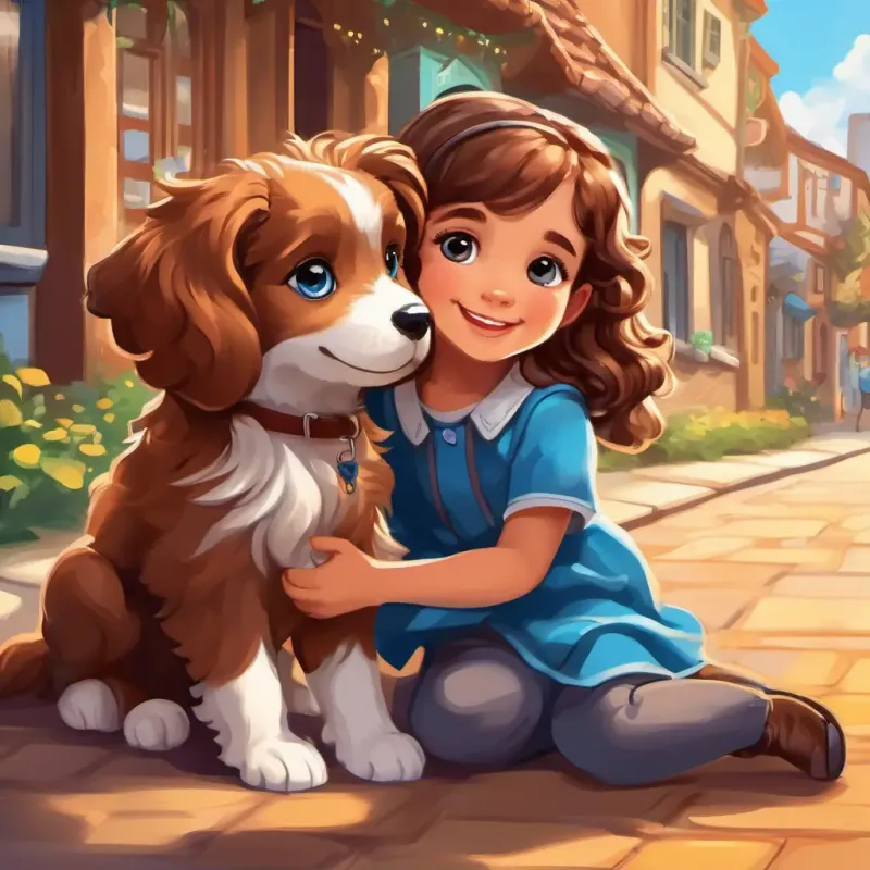The town recognizing A cute, fluffy brown puppy with big, shiny brown eyes's bravery and highlighting the strong bond between A happy 5-year-old girl with curly brown hair and bright blue eyes and A cute, fluffy brown puppy with big, shiny brown eyes.