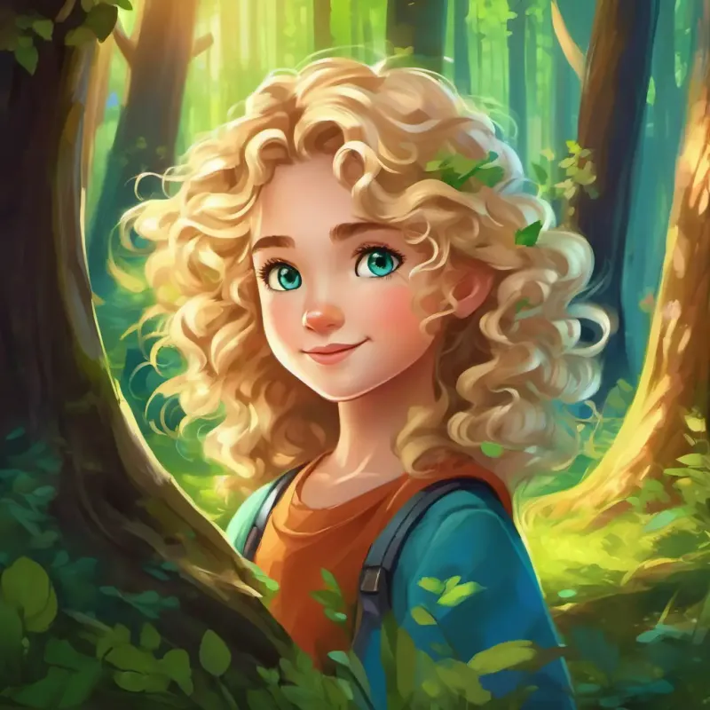 Curly brown hair, bright green eyes and Messy blonde hair, mischievous blue eyes continue to explore the magical forest, promising more exciting adventures and new friends.
