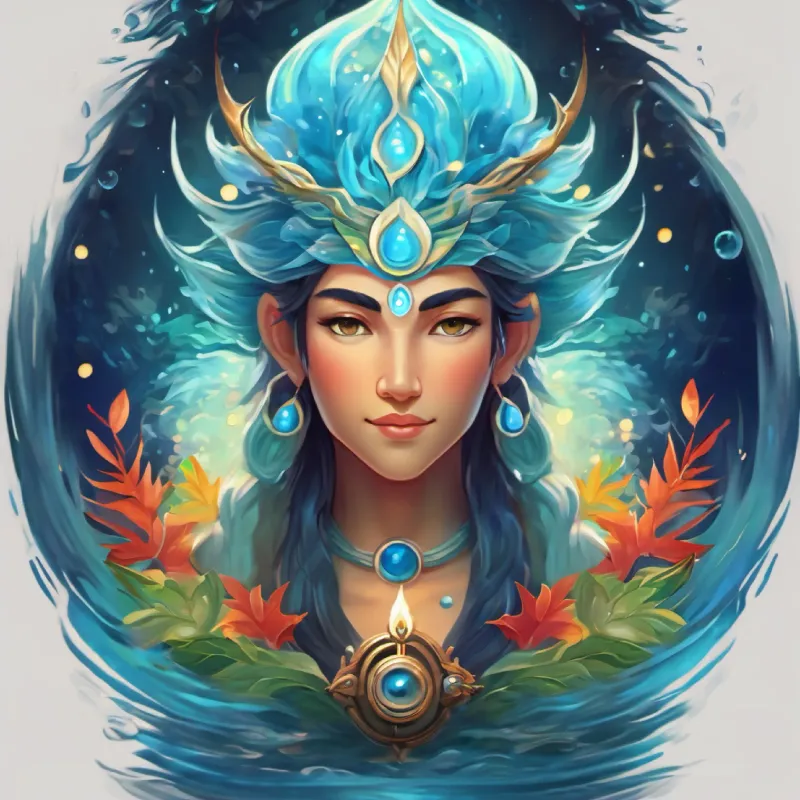 Ancient water spirit, wise eyes, tranquil aura, the water spirit appears.