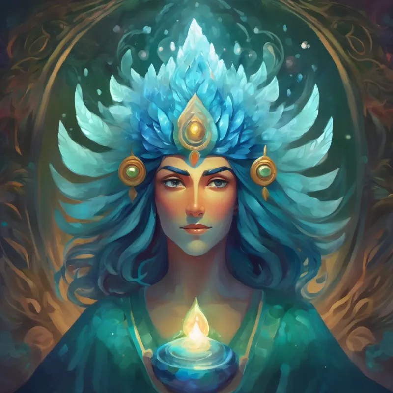 Ancient water spirit, wise eyes, tranquil aura speaks to the Ethereal presence, haunting eyes, undefined form, offering a deal.