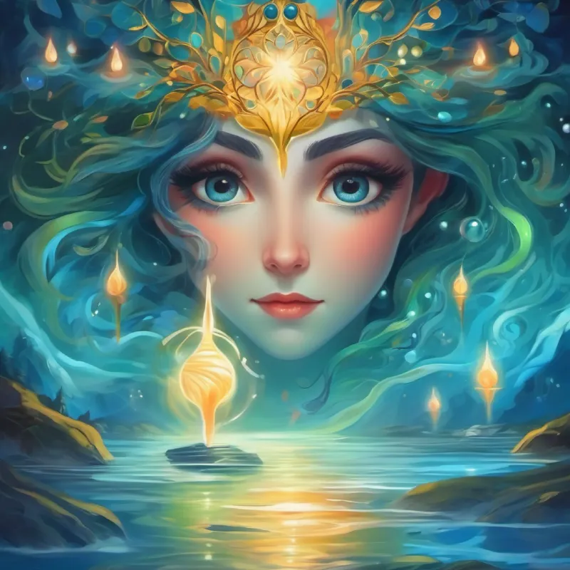 A deal between Ethereal presence, haunting eyes, undefined form and Ancient water spirit, wise eyes, tranquil aura.