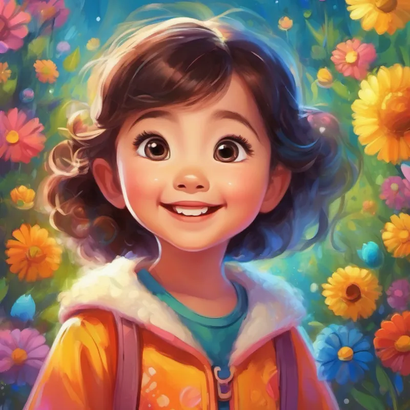 Introducing Small toddler, big sparkling eyes, shy, with a bright smile and her colorful, happy world.