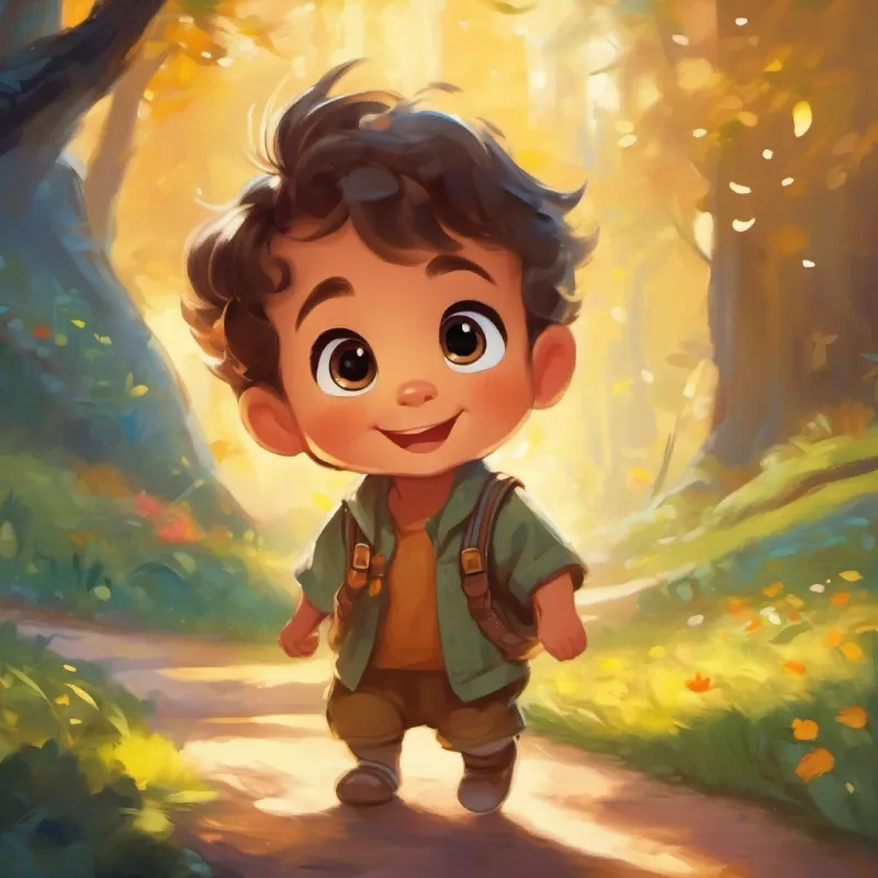 Small toddler, big sparkling eyes, shy, with a bright smile agrees to the journey, showing the first spark of courage.