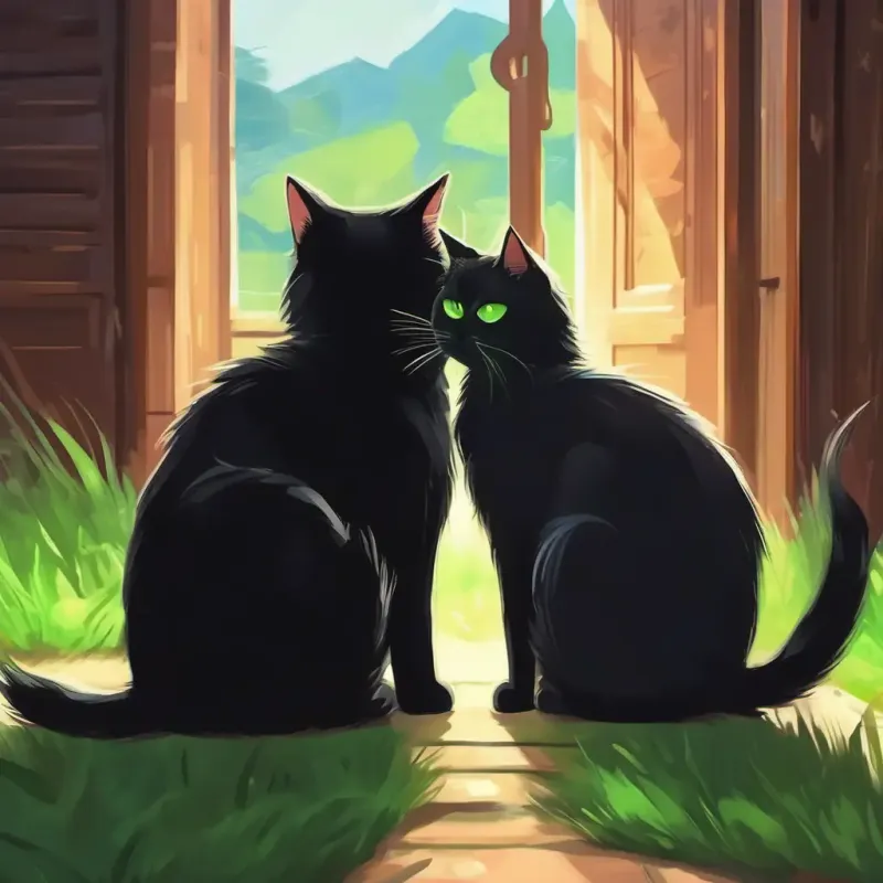 Fluffy black cat with bright green eyes and Small tabby cat with big, round eyes's heartfelt realization of their bond and mutual support.