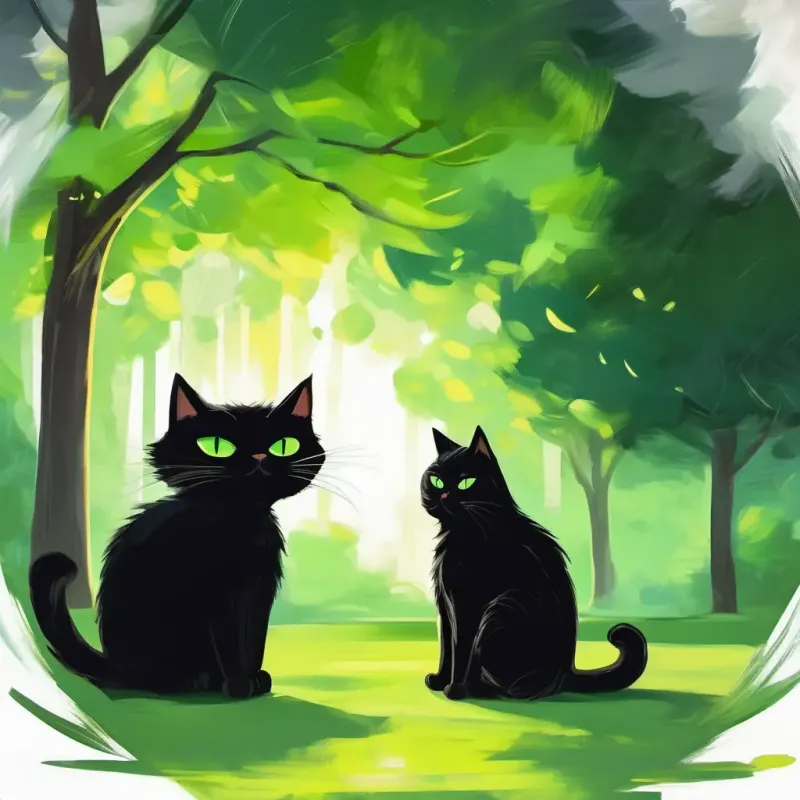 Fluffy black cat with bright green eyes and Small tabby cat with big, round eyes's ongoing commitment to support and love each other, and cherishing their unbreakable bond.