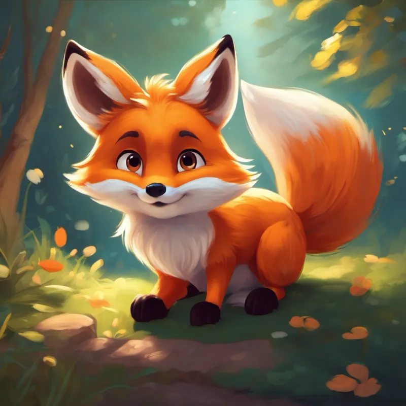 The playful little fox, orange fur, bright eyes, easily cries plays with The playful little fox, orange fur, bright eyes, easily cries's friend, a kind bunny, white fur, big ears, and warm smile but is easily found, making him upset.